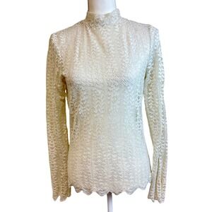 RED BKE Sheer Lace Mock Neck Top Romance Stretch L Fairy Coquette Cottage Grunge